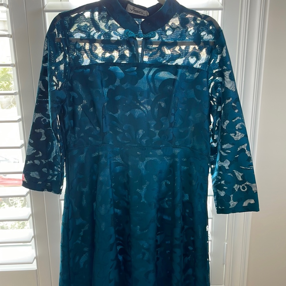 Turquoise long dress with long sleeves
